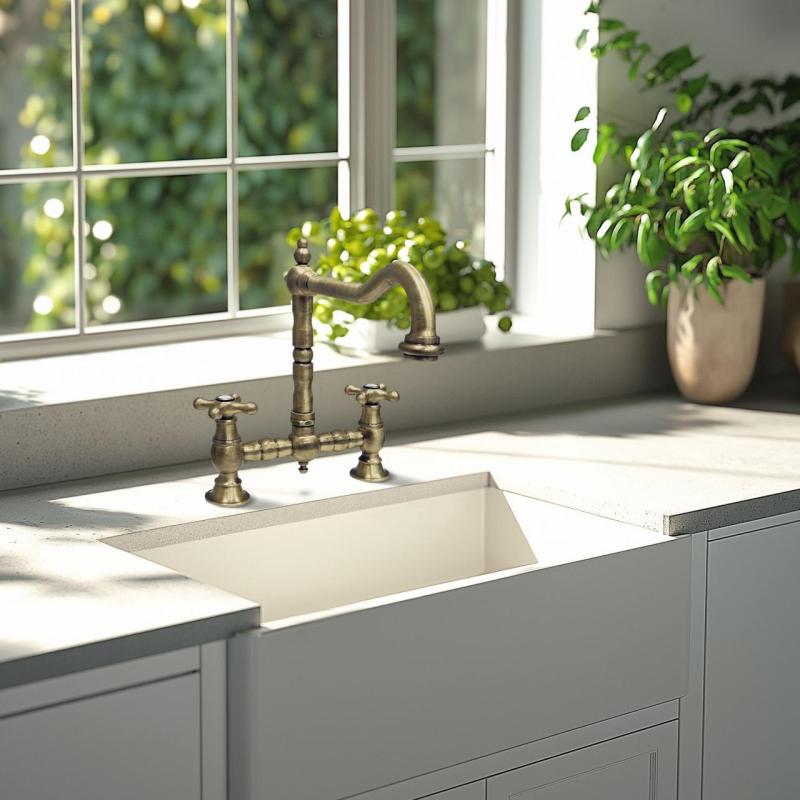 PB Nostalgisk Køkkenarmatur i bronze med vinkeludløb og stjernehåndtag PBN.BRO.H.ST