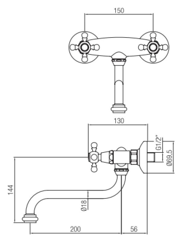 PB Nostalgisk køkkenhane Classic C væghane rustfrit stål 10.2722