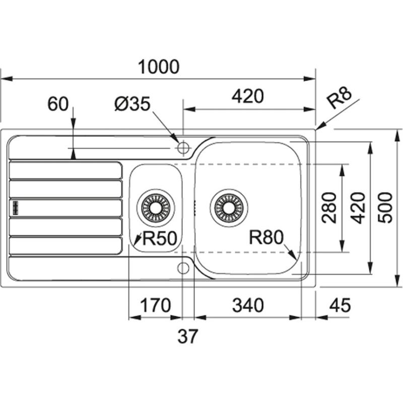 Franke Spark SKX 651 halvanden rustfrit stålvask med drypbakke vendbar 101.0315.546
