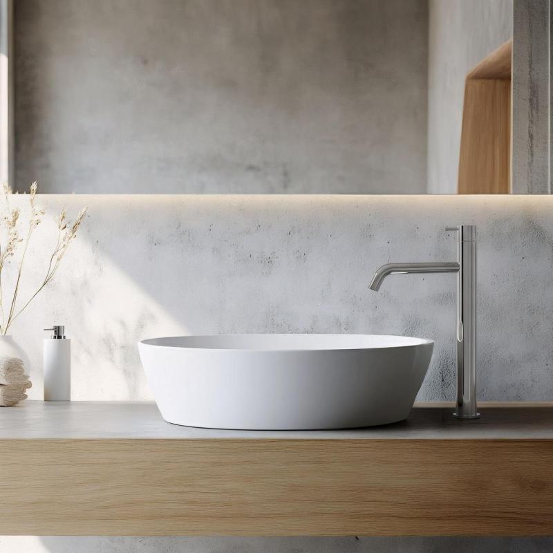 Waterevolution Flow håndvaskarmatur med høj udløb til håndvaske, inkl. klikprop, krom T11501