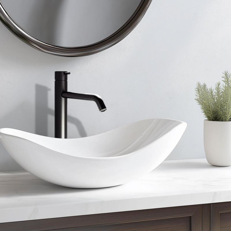 Waterevolution Flow høj håndvaskarmatur til vaskeskåle inkl. click waste mat sort T115PR