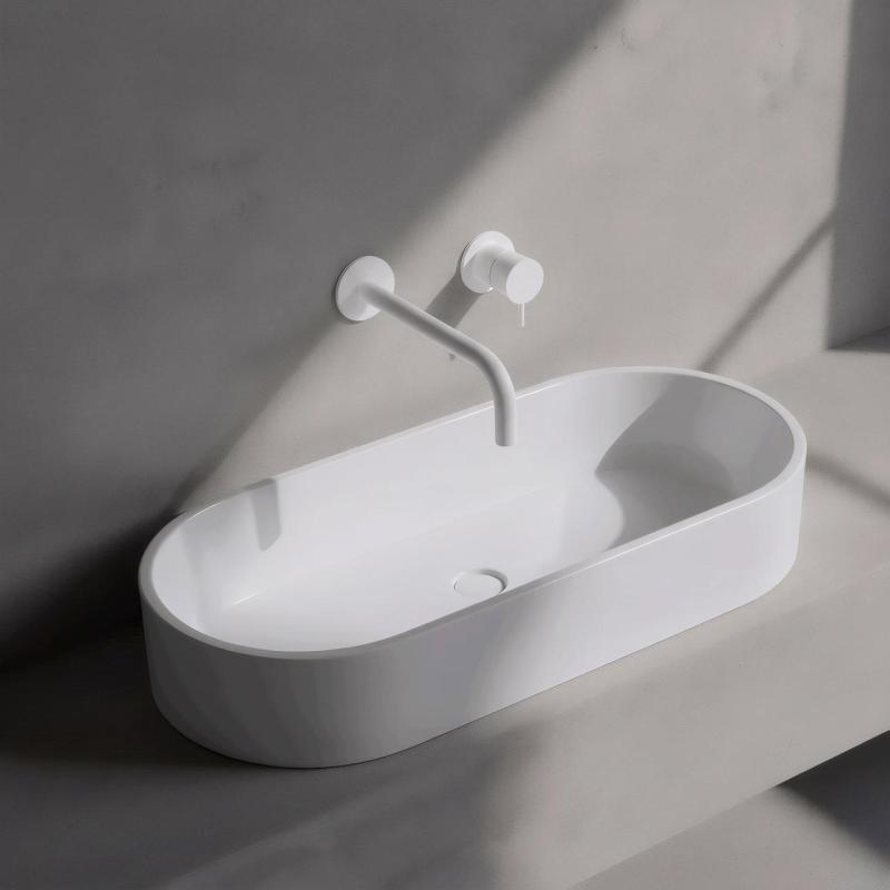 Waterevolution Flow indbygget håndvaskarmatur, mat hvid med udløb 25 cm T116BBR-25