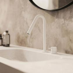 Waterevolution Flow 2-huls håndvaskarmatur mat hvid med lille V 120 mm udløb T1121VBR