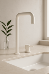 Waterevolution Flow 2-huls håndvaskarmatur høj tud 222 mat hvid T122HBR