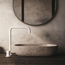 Waterevolution Flow 2-huls håndvaskarmatur høj tud 222 mat hvid T122HBR