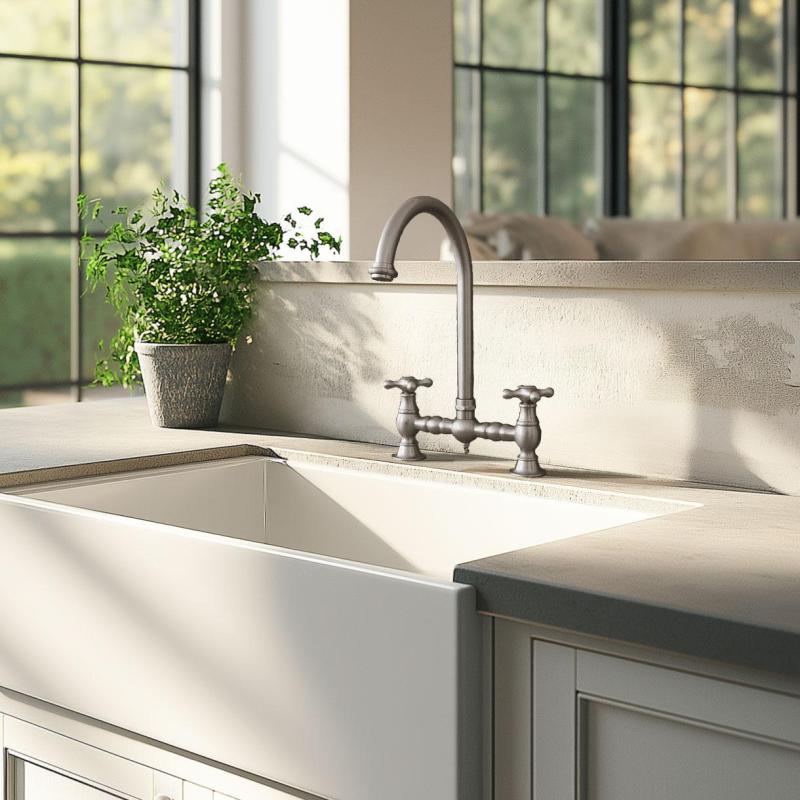 PB Nostalgisk Køkkenarmatur i Rustfrit Stål med Rund Tud og Stjernehåndtag PBN.RVS.R.ST