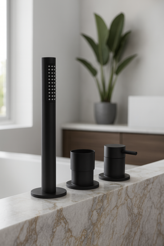 Waterevolution Flow 3-huls badarmatur til montering på badekar kant Mat Sort T138SBPR