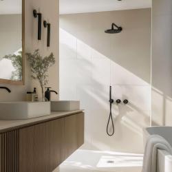 Waterevolution Flow indbygget brusersæt mat sort med termostat regnbruser og håndbruser 1208846402