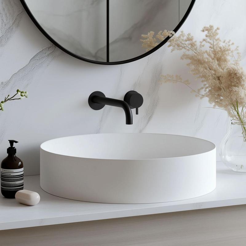 Waterevolution Flow indbygget håndvaskarmatur, mat sort, med udløb 15 cm T116BPR-15