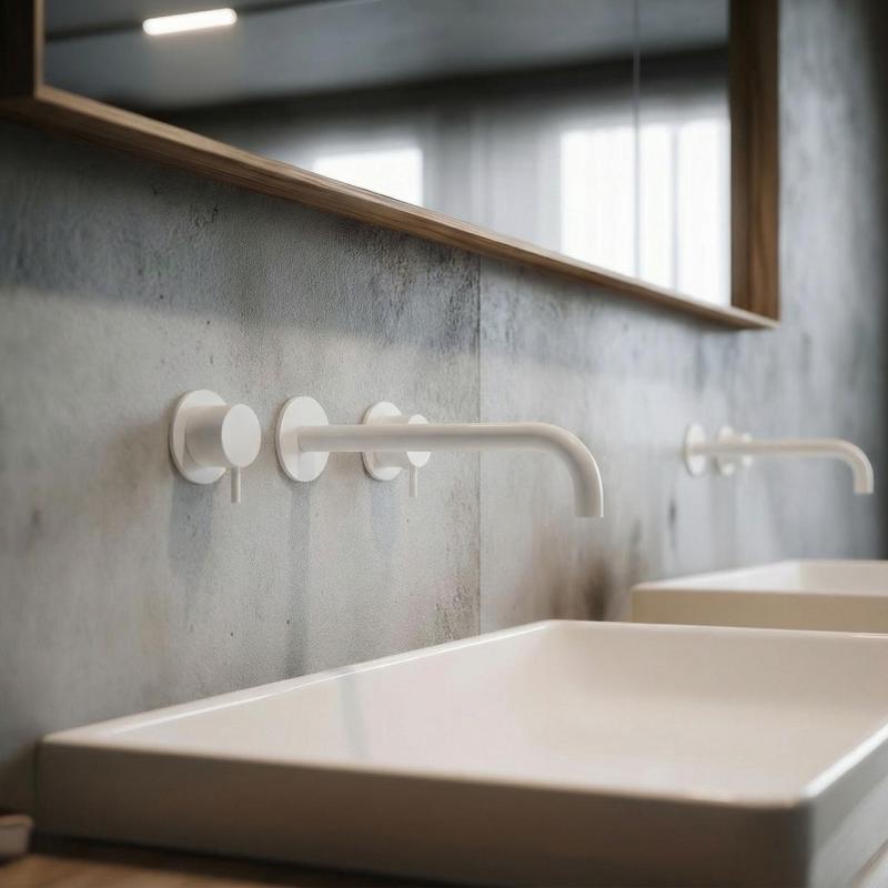 Waterevolution Flow 3-huls indbygget håndvaskarmatur, mat hvid med udløb 21 cm T1163FBR-21