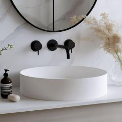 Waterevolution Flow 3-huls indbygget håndvaskarmatur, mat sort, med udløb 15 cm T1163FPR-15