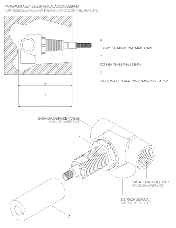 Waterevolution Flow indbygget brusetermostat med 2 udgange helt i rustfrit stål 1208852642