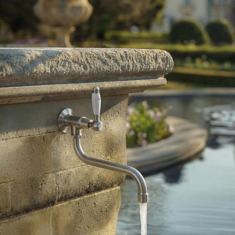 PB klassisk vægmonteret vandhaner med hvidt håndtag til koldt vand og lang tud, rustfrit stål 1208853572