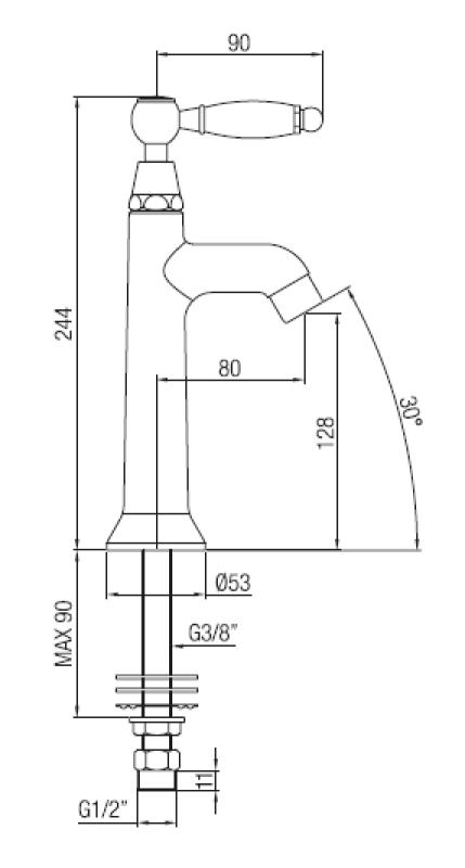 PB klassisk vandhane til håndvask med hvidt håndtag koldt vand med bronze 1208853892
