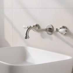 PB klassisk indbygget vægmonteret vandhane med hvide håndtag, 25 cm tud, rustfrit stål 1208854402