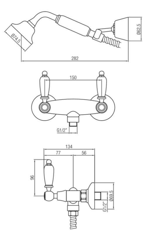 PB klassisk armatur opbygnings brusesæt med hvide håndtag Bronze inklusive håndbruser 1208854482