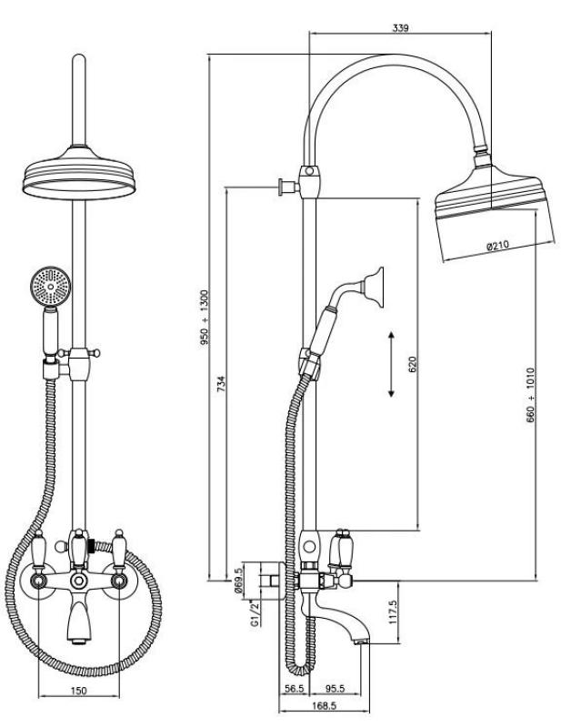 PB klassisk Brusearmatur til bad med regnbruser Bronze 1208854822