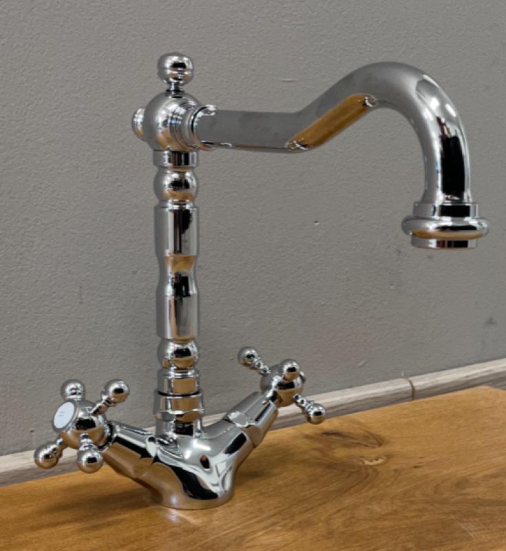 PB klassisk håndvaskarmatur med stjernehåndtag og 18,5 cm tud i krom 1208854932