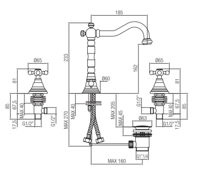 PB klassisk 3-grebs håndvaskarmatur med stjernehåndtag tud 18,5 cm Bronze 1208854942