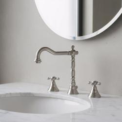 PB klassisk 3-huls håndvaskarmatur med stjernehåndtag og tud på 18,5 cm, rustfrit stål 1208854952