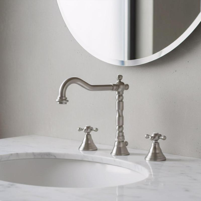 PB klassisk 3-huls håndvaskarmatur med stjernehåndtag og tud på 18,5 cm, rustfrit stål 1208854952