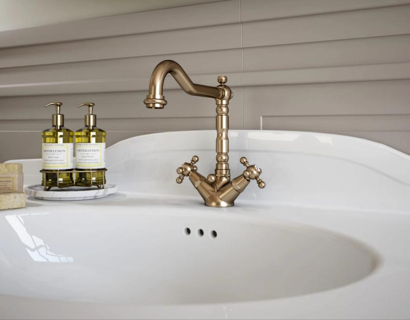 PB klassisk håndvaskarmatur med stjernehåndtag og 18,5 cm tud i bronze 1208854962