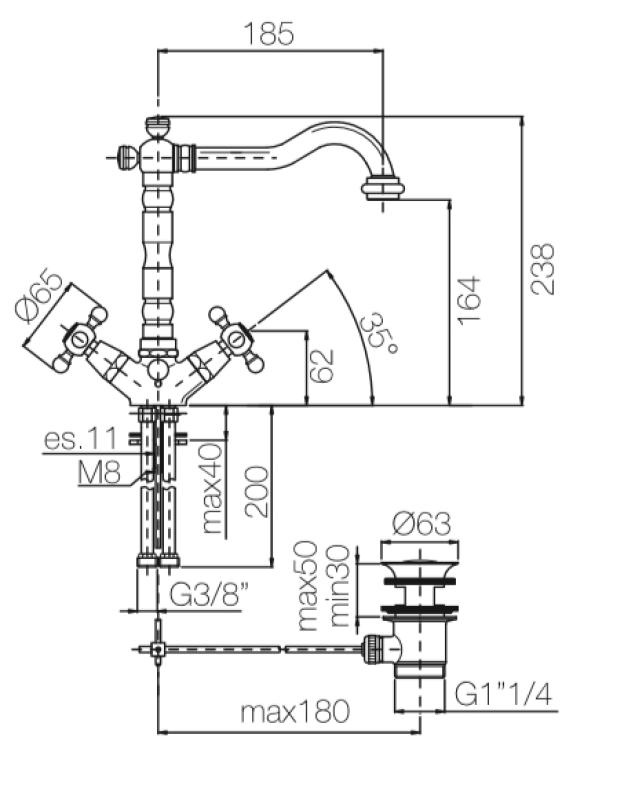 PB klassisk håndvaskarmatur med stjernehåndtag og 18,5 cm tud i rustfrit stål 1208854972