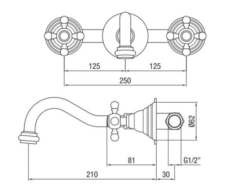 PB klassisk indbygget vægarmatur med stjernehåndtag 20 cm tud Krom 1208855072