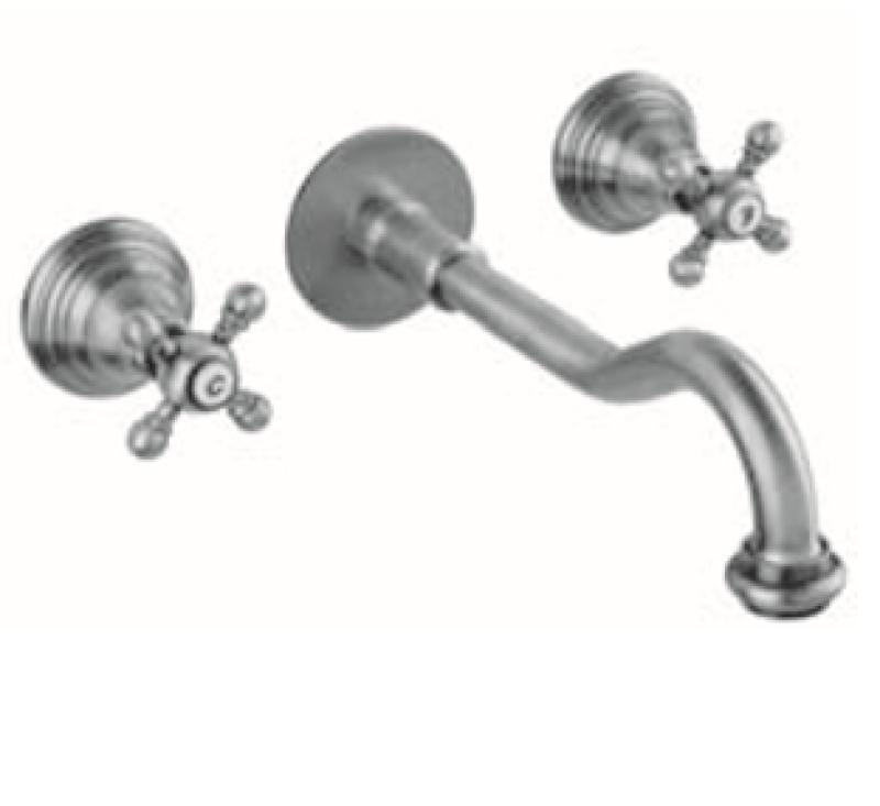 PB klassisk indbygget vægmonteret vandhane med stjernehåndtag 25 cm tud i rustfrit stål 1208855132