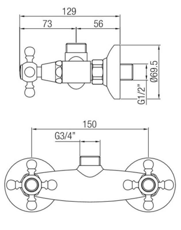 PB klassisk vandhane opbygnings bruserblandingsbatteri med stjernehåndtag, rustfrit stål, topforbindelse 1208855322