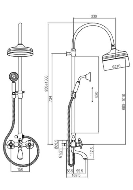 PB klassisk bad- og brusesæt med opbygning, regnbruser, stjernknapper, rustfrit stål 1208855882