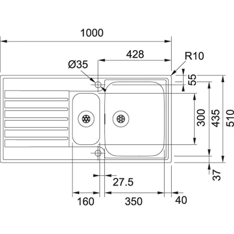 Franke Argos AGX 251 1,5 halvanden rustfrit stål vask med afløbsbak planmontering 1000x510 127.0380.391