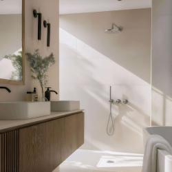 Waterevolution Flow indbygningsbrusersæt med termostat regnbruser og håndbruser massivt rustfrit stål 1208889792