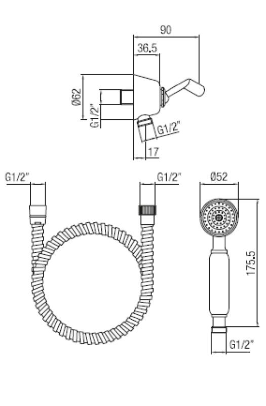 PB klassisk håndbrusersæt med ophængskrog i rustfrit stål 1208899032