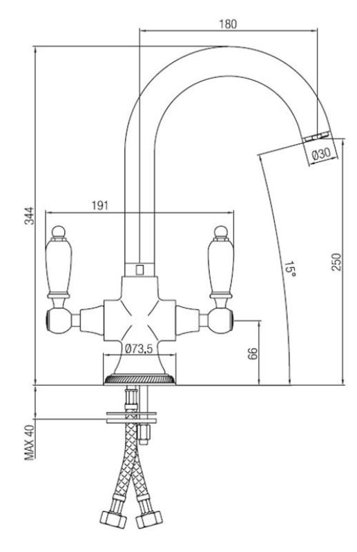 PB klassisk køkkenarmatur med hvide håndtag Krom 1208910882