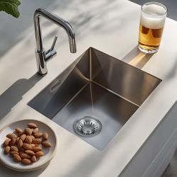 Lorreine 45R Luxe rustfrit stål vask 45x40 cm planmontering undermontering og overmontering 1208912452