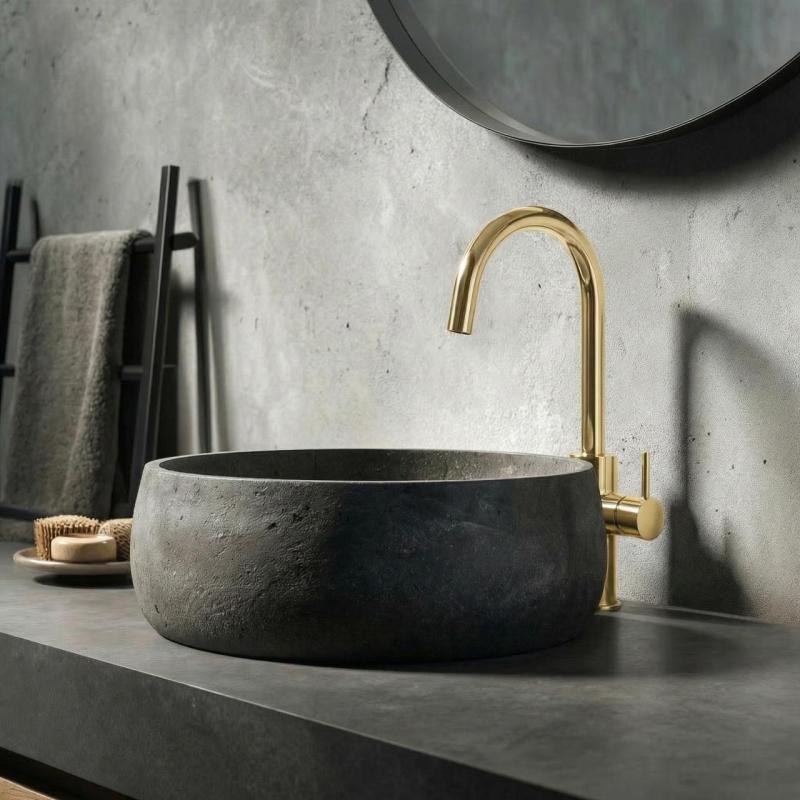 Waterevolution Flow håndvaskarmatur højt model PVD børstet lys guld T1121FUWGE