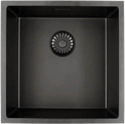 Caressi Black Line sort Quartz håndvask 40cm til påbygning eller underbygning CAGRPP40BK-TU med sort kurveventil 1208921310