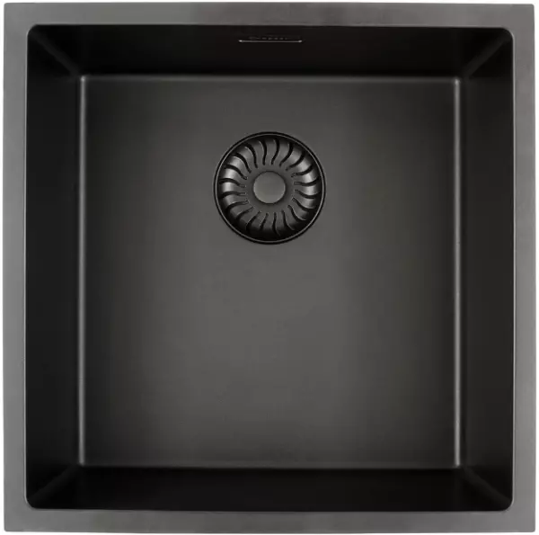 Caressi Black Line sort Quartz håndvask 40cm til påbygning eller underbygning CAGRPP40BK-TU med sort kurveventil 1208921310