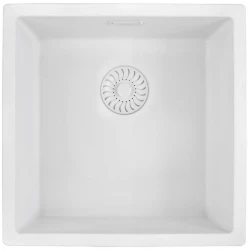 Caressi White Line hvid Quartz køkkenvask 40cm planlimning CAGRPP40WH-FL 1208921336