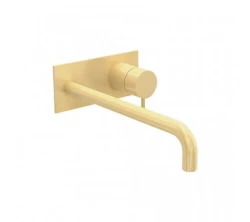 Waterevolution Flow indbygget håndvaskarmatur med afdækningsplade PVD Light Gold med tud 21cm T1161WGE-21