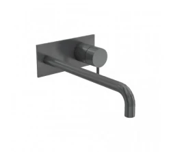 Waterevolution Flow indbygget håndvaskarmatur med afdækningsplade PVD Gun Metal med tud 15cm T1161GME-15