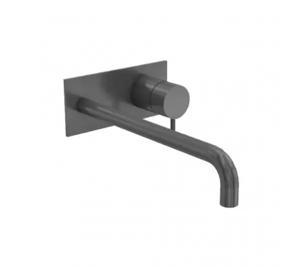 Waterevolution Flow indbygget håndvaskarmatur med afdækningsplade PVD Gun Metal med tud 15cm T1161GME-15