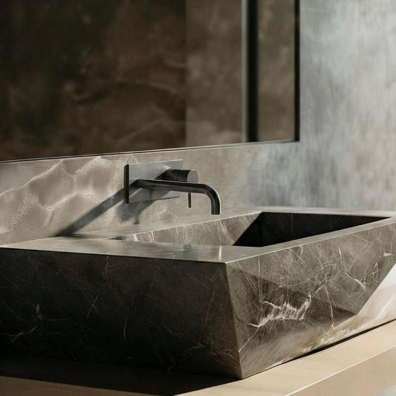 Waterevolution Flow indbygget håndvaskarmatur med afdækningsplade PVD Gun Metal med tud 15cm T1161GME-15