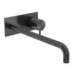 Waterevolution Flow indbygget håndvaskarmatur med dækplade PVD Gun Metal med tud 25cm T1161GME-25