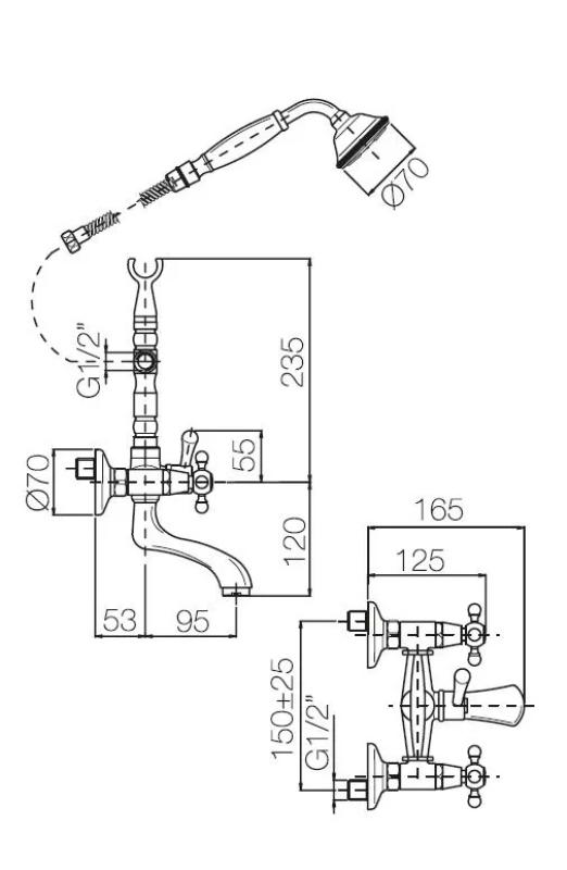 PB Fritstående badekarvand nostalgisk stjernehåndtag krom 6000