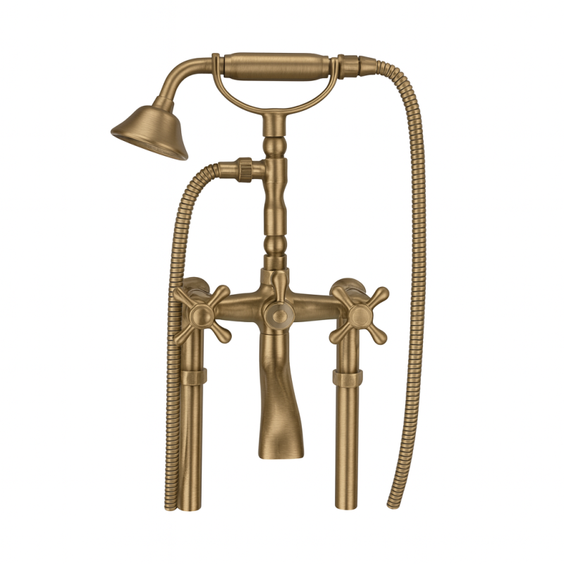 PB Fritstående badekararmatur nostalgisk stjernehåndtag Bronze 6000