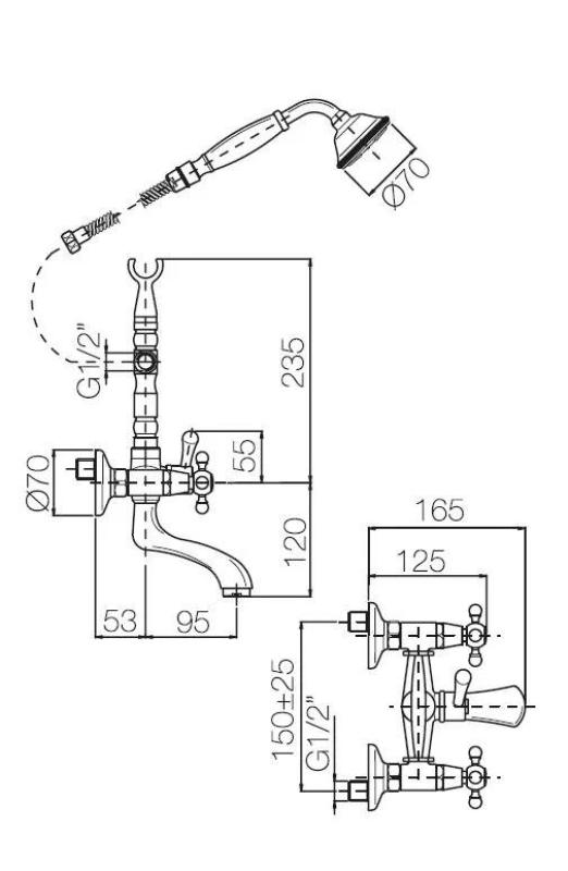 PB Fritstående badekararmatur nostalgisk stjernehåndtag rustfrit stål 6000
