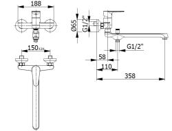 Blusani special vægmonteret vandhane krom med lang tud 35 cm og håndbruser 1208952919
