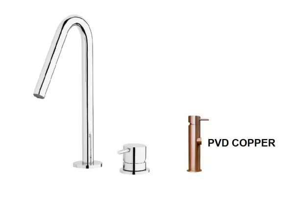 Waterevolution Flow 2-huls håndvaskarmatur med lille tud 120mm PVD børstet kobber T112VCPE